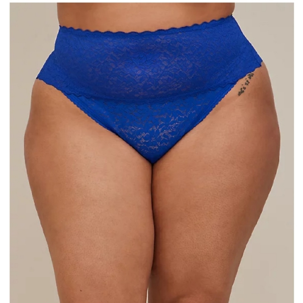 THONG PANTY - 4-WAY STRETCH LACE BLUE
